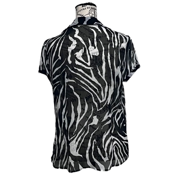 Harvé Bernard Zebra Print Sheer Pleated Button Down Blouse Size 8 Y2K - Picture 5 of 11